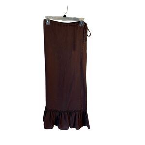 Chocolate Brown Linen Maxi Ruffle Hem Wrap Skirt. One Size. Minimalist Jamgirl